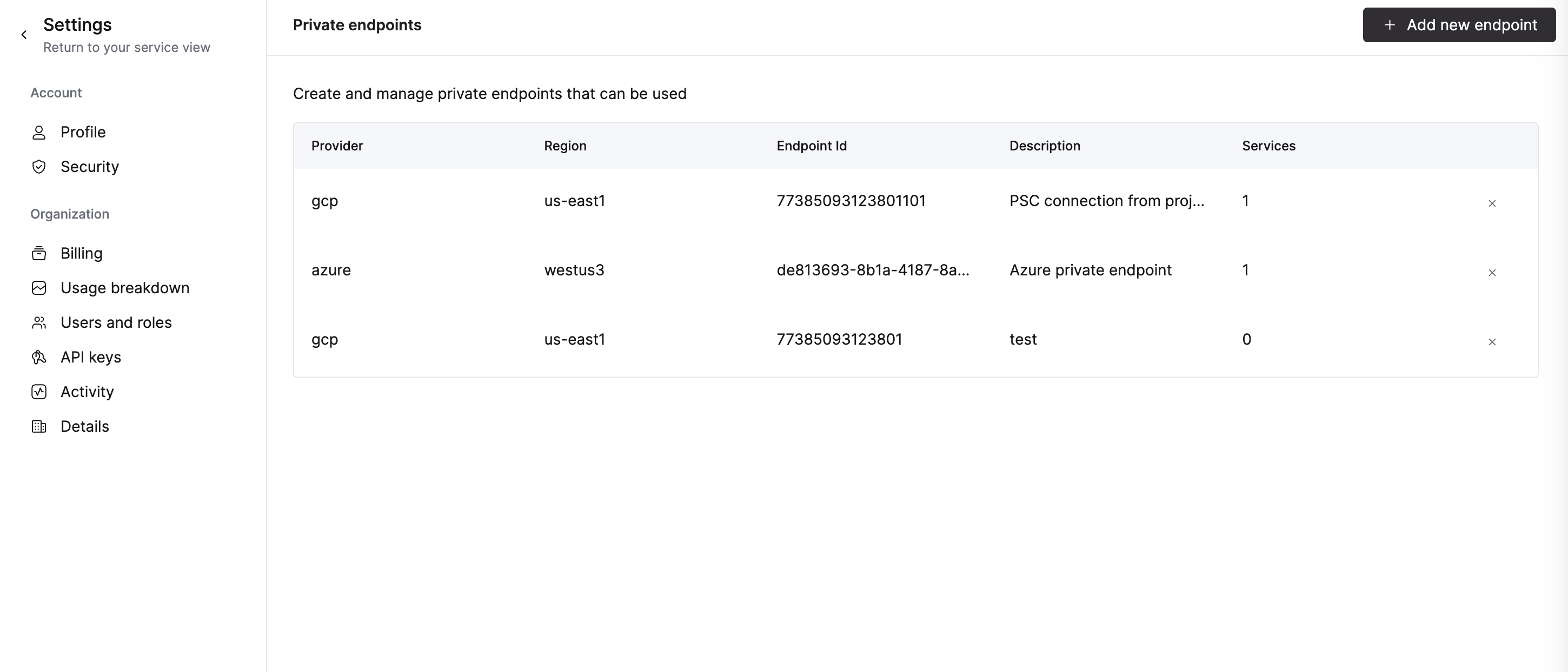 Удаление Private Endpoint из ClickHouse Cloud