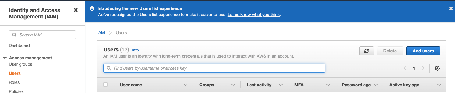 Консоль управления AWS IAM — добавление нового пользователя