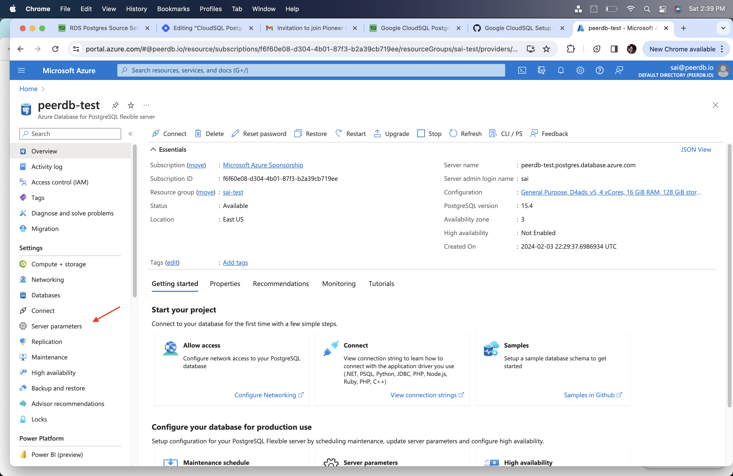 Server Parameters в Azure Flexible Server для Postgres